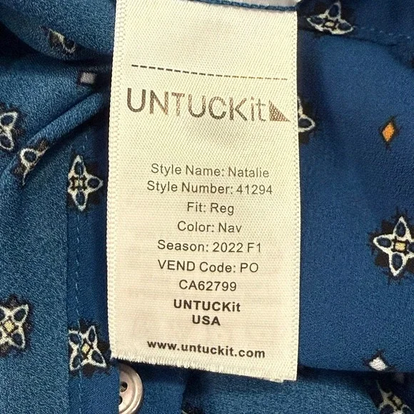 UNTUCKit Women's Natalie Button Front Shirt Blue Geometric Print 0 Classic - Picture 5 of 14